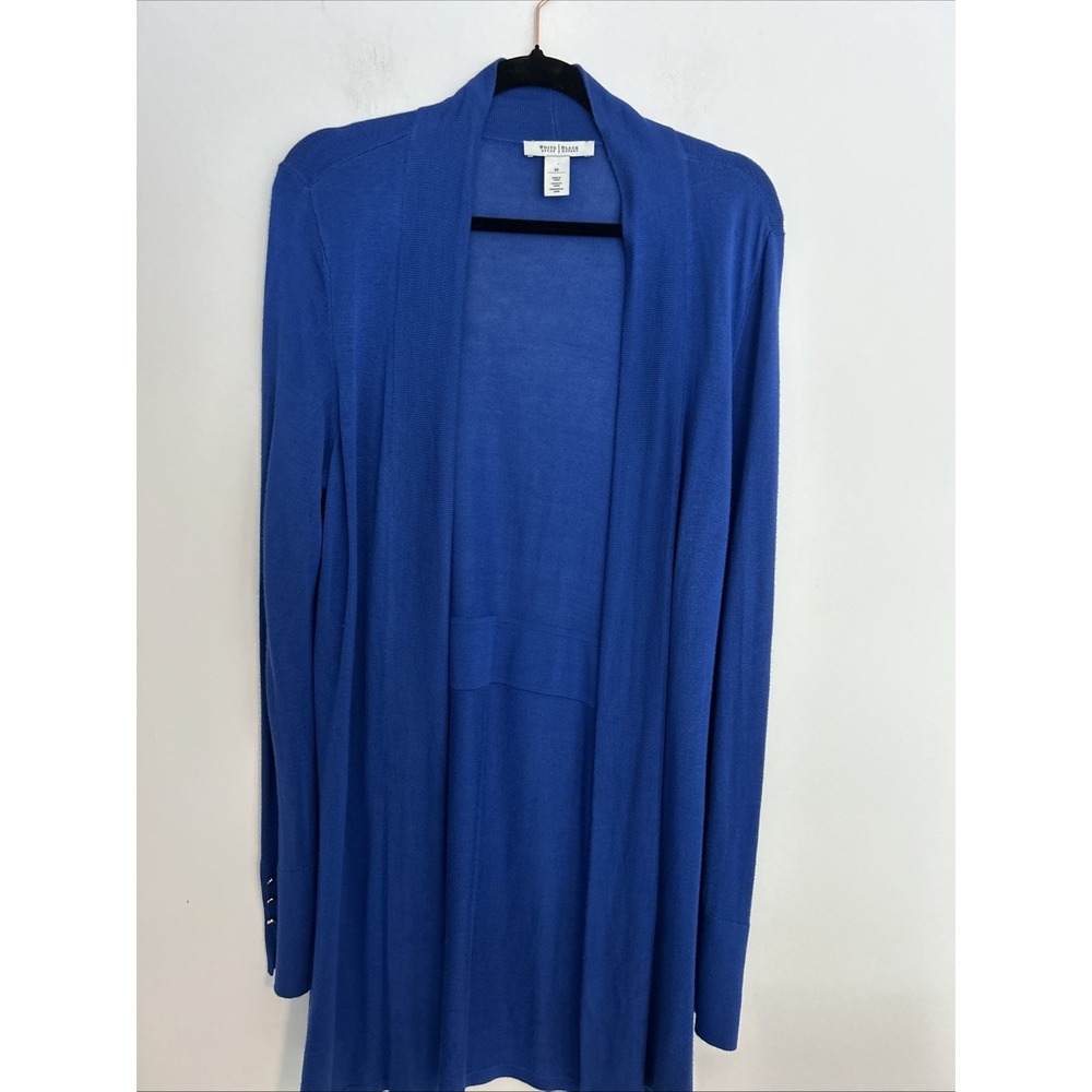 M WHBM White House Black Market Womens Cardigan Sweater Long Navy Blue Open Sz M